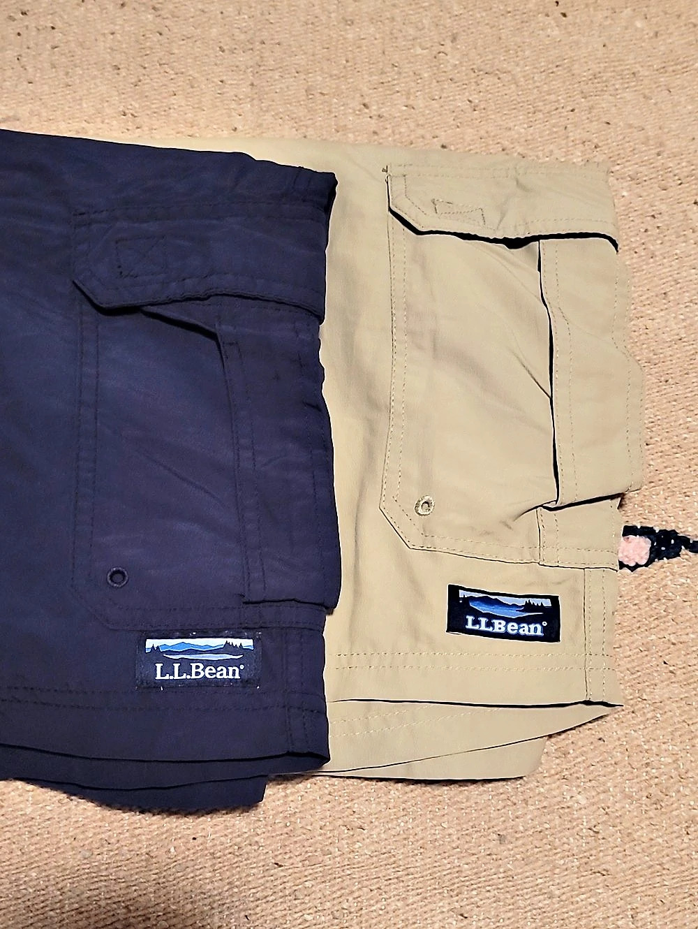 L.L.Bean Men's Classic Supplex Sport Cargo Activewear Swim Shorts Tan & Blue - Picture 14 of 14